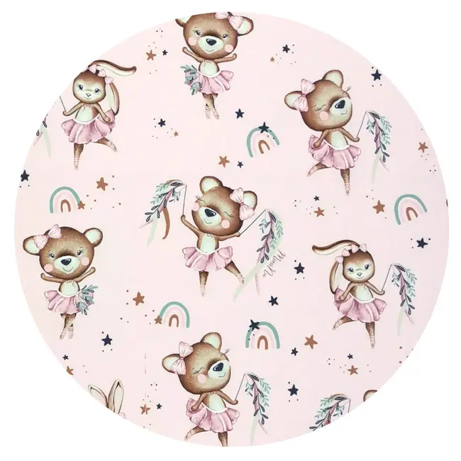 Miminu - Cearceaf cu elastic, Din bumbac certificat Oeko Tex Standard 100, Pentru pat 160x80 cm, Design, Little Ballerina Pink BYN6426972021913