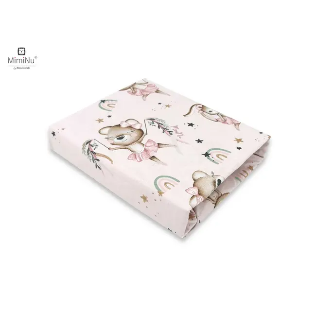 Miminu - Cearceaf cu elastic, Din bumbac certificat Oeko Tex Standard 100, Pentru pat 160x80 cm, Design, Little Ballerina Pink BYN6426972021913