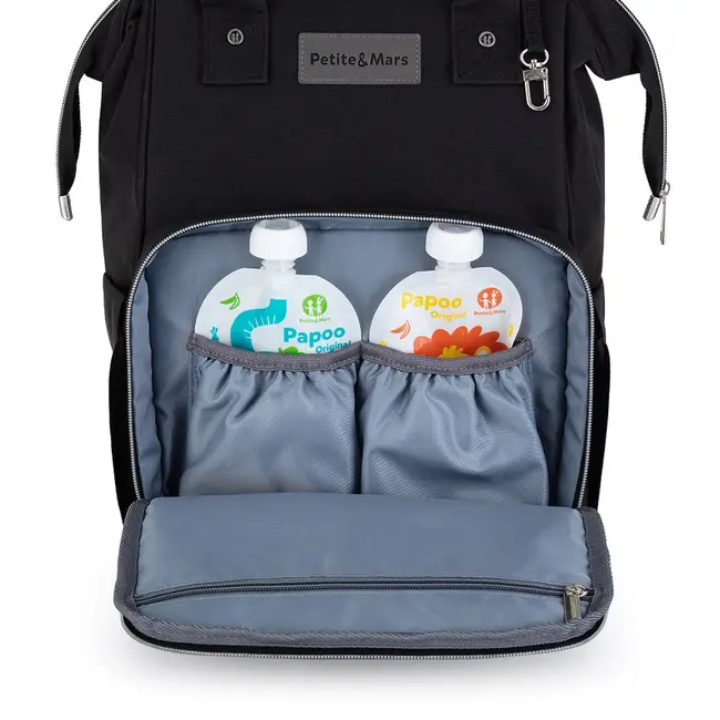 Petite&Mars - Rucsac pentru mamici, Cu 11 compartimente, Cu buzunare termice, Saltea de infasat inclusa, 30 x 42 x 15 cm, Jack, Black BYN507906