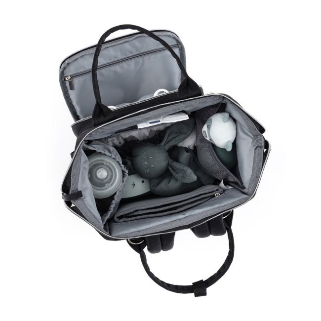 Petite&Mars - Rucsac pentru mamici, Cu 11 compartimente, Cu buzunare termice, Saltea de infasat inclusa, 30 x 42 x 15 cm, Jack, Black BYN507906