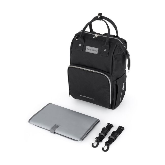 Petite&Mars - Rucsac pentru mamici, Cu 11 compartimente, Cu buzunare termice, Saltea de infasat inclusa, 30 x 42 x 15 cm, Jack, Black BYN507906