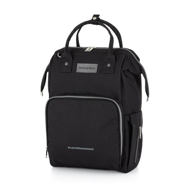 Petite&Mars - Rucsac pentru mamici, Cu 11 compartimente, Cu buzunare termice, Saltea de infasat inclusa, 30 x 42 x 15 cm, Jack, Black BYN507906
