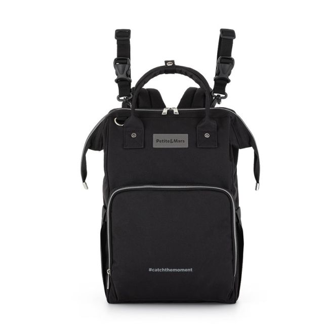 Petite&Mars - Rucsac pentru mamici, Cu 11 compartimente, Cu buzunare termice, Saltea de infasat inclusa, 30 x 42 x 15 cm, Jack, Black BYN507906