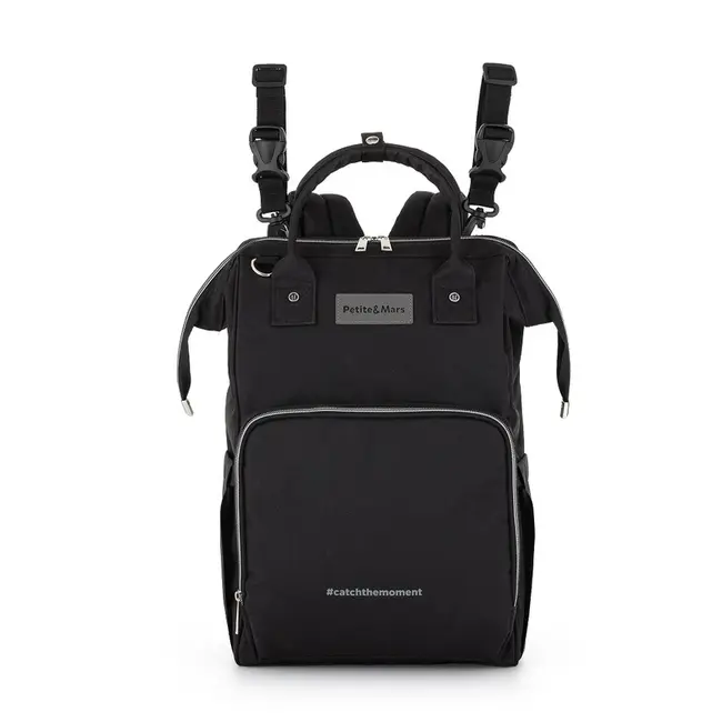 Petite&Mars - Rucsac pentru mamici, Cu 11 compartimente, Cu buzunare termice, Saltea de infasat inclusa, 30 x 42 x 15 cm, Jack, Black BYN507906
