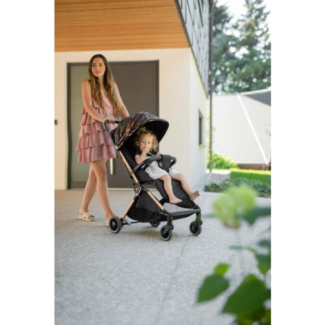 Carucior sport pliabil automat, Unique, Spatar reglabil, Suport pentru sticla, 6.6 Kg, Conform cu standardul european de securitate EN 1888-2:2018, FreeON, Gold Rose BYN48839