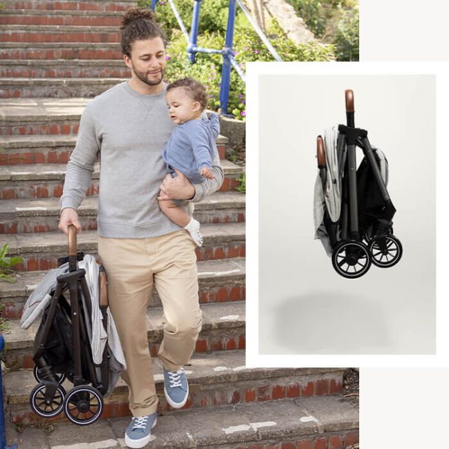 Joie - carucior pentru copii ultracompact  3 in 1 parcel oyster / i-snug shale ( carucior parcel oyster + landou ramble xl oyster + scoica auto i-snug cu tetiera reglabila, nastere - 75 cm, shale)  bbba1219peoys000set