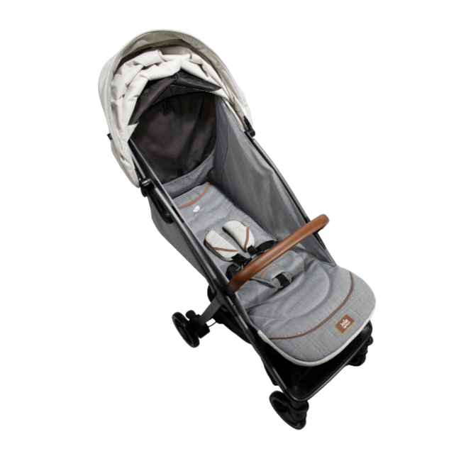 Joie - carucior pentru copii ultracompact  3 in 1 parcel oyster / i-snug shale ( carucior parcel oyster + landou ramble xl oyster + scoica auto i-snug cu tetiera reglabila, nastere - 75 cm, shale)  bbba1219peoys000set
