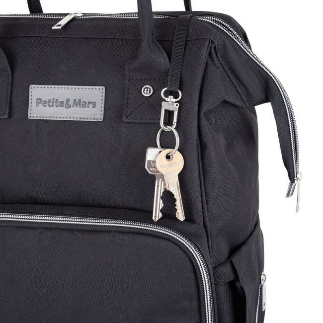 Petite&Mars - Rucsac pentru mamici, Cu 11 compartimente, Cu buzunare termice, Saltea de infasat inclusa, 30 x 42 x 15 cm, Jack, Black BYN507906