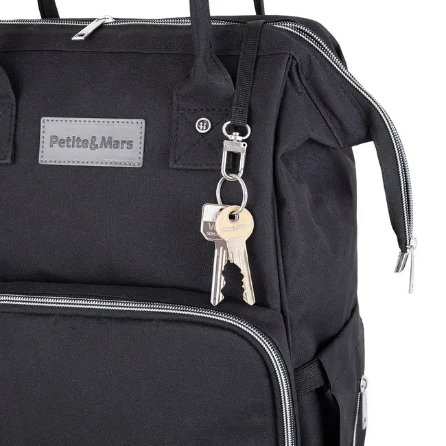 Petite&Mars - Rucsac pentru mamici, Cu 11 compartimente, Cu buzunare termice, Saltea de infasat inclusa, 30 x 42 x 15 cm, Jack, Black BYN507906