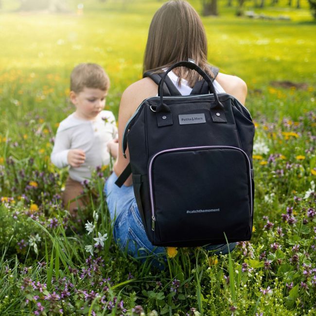 Petite&Mars - Rucsac pentru mamici, Cu 11 compartimente, Cu buzunare termice, Saltea de infasat inclusa, 30 x 42 x 15 cm, Jack, Black BYN507906