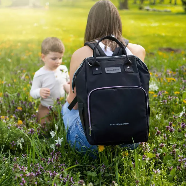Petite&Mars - Rucsac pentru mamici, Cu 11 compartimente, Cu buzunare termice, Saltea de infasat inclusa, 30 x 42 x 15 cm, Jack, Black BYN507906