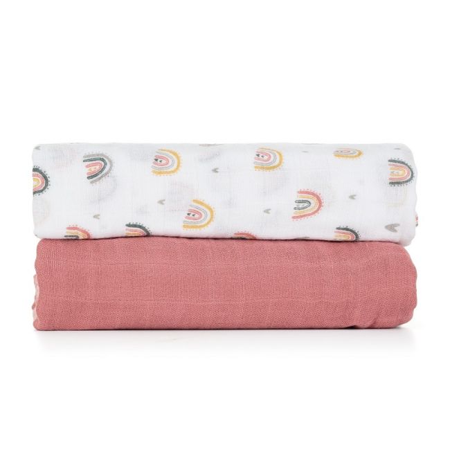 Petite&Mars - Set 2 scutece din muselina de bambus Misty Rose Rainbow, Hipoalergenice, Dimensiuni mari 120 x 120 cm, Certificate Oeko Tex Standard 100, Multicolor BYN417362