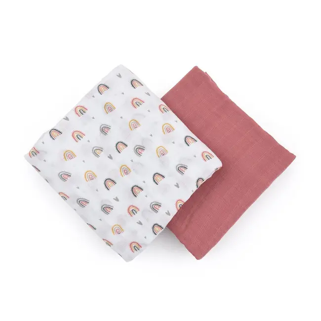 Petite&Mars - Set 2 scutece din muselina de bambus Misty Rose Rainbow, Hipoalergenice, Dimensiuni mari 120 x 120 cm, Certificate Oeko Tex Standard 100, Multicolor BYN417362