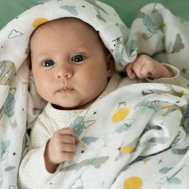 Petite&Mars - Set 3 scutece din muselina de bambus Moussy Grey Planes, Hipoalergenice, 68 x 68 cm, Certificate Oeko Tex Standard 100, Multicolor BYN415361