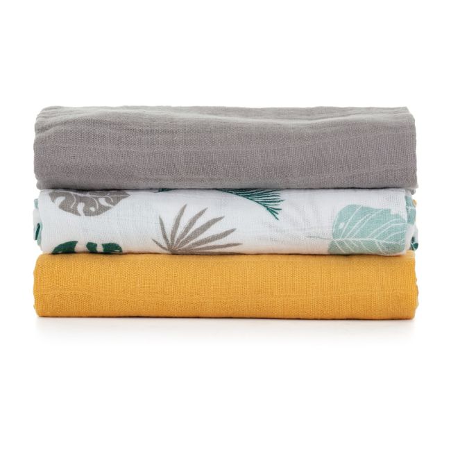 Petite&Mars - Set 3 scutece din muselina de bambus Moussy Ochre Leaves, Hipoalergenice, 68 x 68 cm, Certificate Oeko Tex Standard 100, Multicolor BYN415360