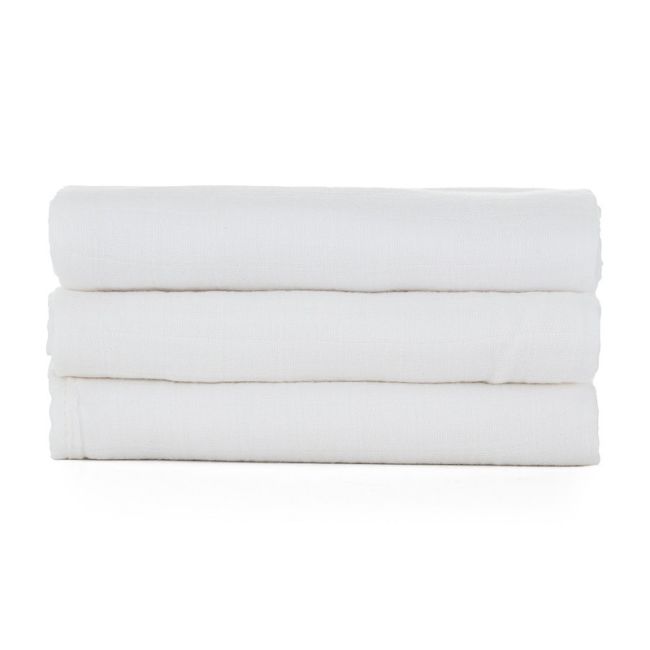 Petite&Mars - Set 3 scutece din muselina de bambus Moussy Total White, Hipoalergenice, 68 x 68 cm, Certificate Oeko Tex Standard 100, Alb BYN415833