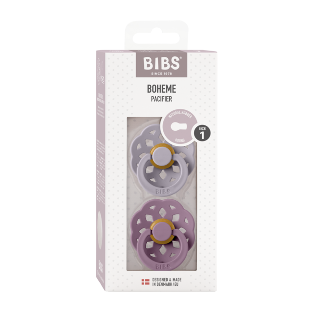 Bibs - set 2 suzete boheme latex, tetina rotunda, 0 luni +-fossil grey/mauve bbb230131