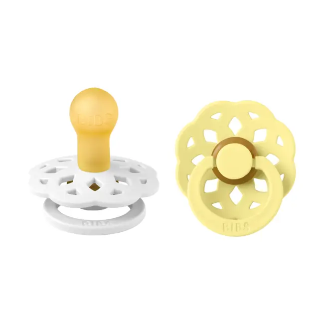 Bibs - set 2 suzete boheme latex, tetina rotunda, 0 luni +-white/sunshine bbb230121