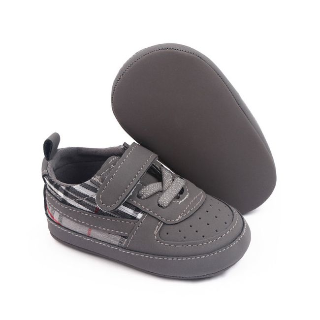 Pantofiori gri pentru baietei - Plaid MBD2779-2-c5