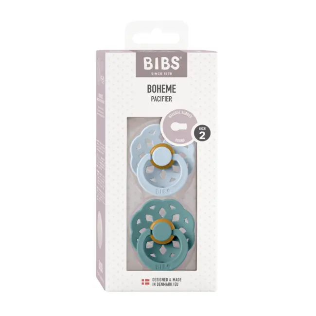 Bibs - set 2 suzete boheme latex, tetina rotunda, 6 luni +-baby blue/island sea bbb240130