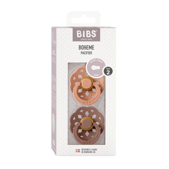 Bibs - set 2 suzete boheme latex, tetina rotunda, 6 luni +-peach/woodchuck bbb240108