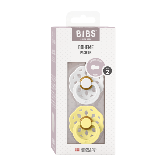 Bibs - set 2 suzete boheme latex, tetina rotunda, 6 luni +-white/sunshine bbb240121