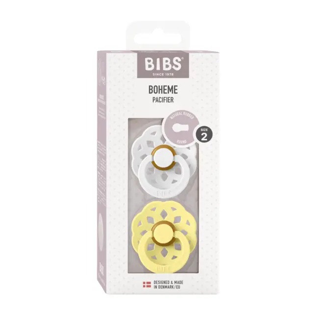 Bibs - set 2 suzete boheme latex, tetina rotunda, 6 luni +-white/sunshine bbb240121