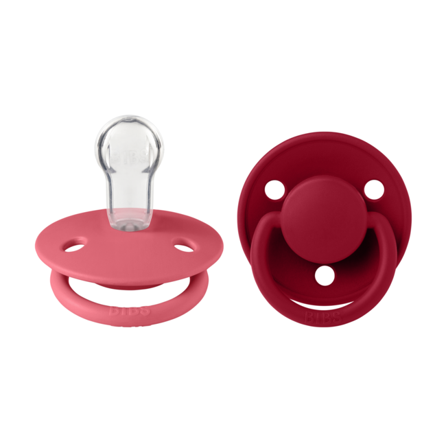 Bibs - set 2 suzete de lux silicon, tetina rotunda, marime universala-coral/ruby bbb150221