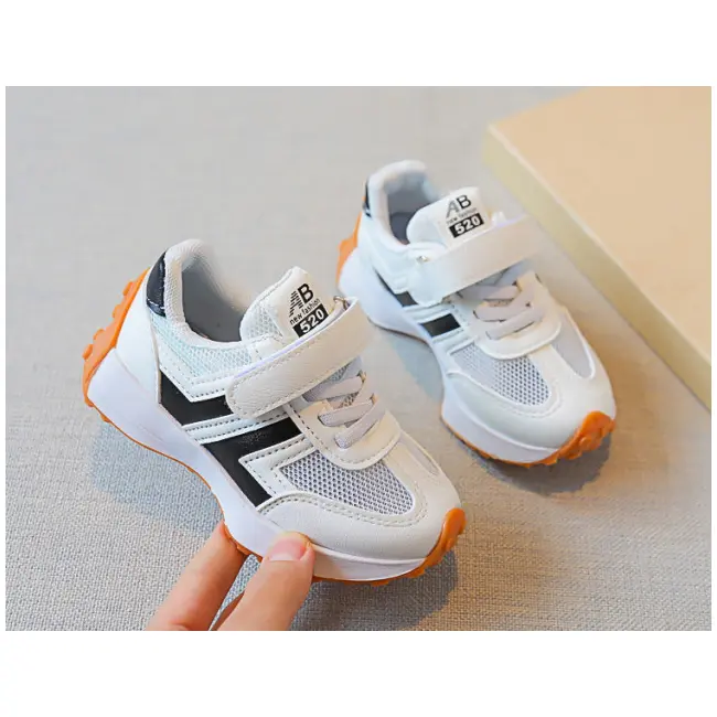 Adidasi albi pentru copii, cu insertii negre MDYY-H02-2-sa42