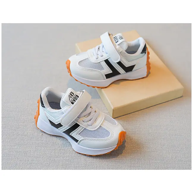 Adidasi albi pentru copii, cu insertii negre MDYY-H02-2-sa42