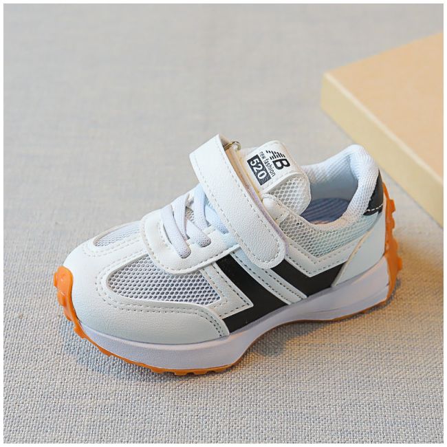 Adidasi albi pentru copii, cu insertii negre MDYY-H02-2-sa42