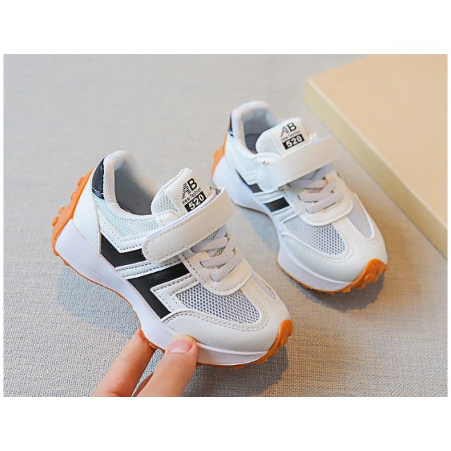 Adidasi albi pentru copii, cu insertii negre MDYY-H02-2-sa42