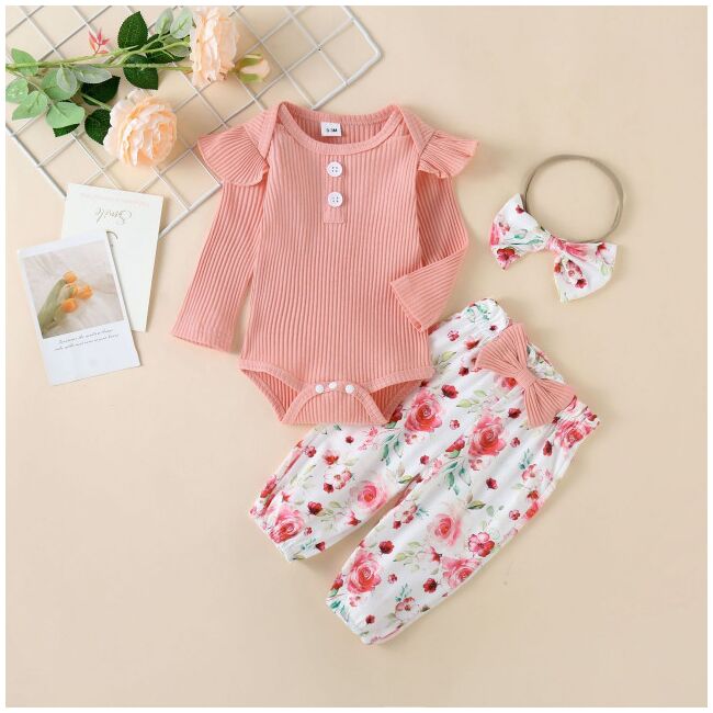 Compleu pentru fetite cu body roz somon - sunny (marime disponibila: 3-6 luni (marimea 18 incaltaminte)) mb573-1-de.3-6 luni (marimea 18 incaltaminte)