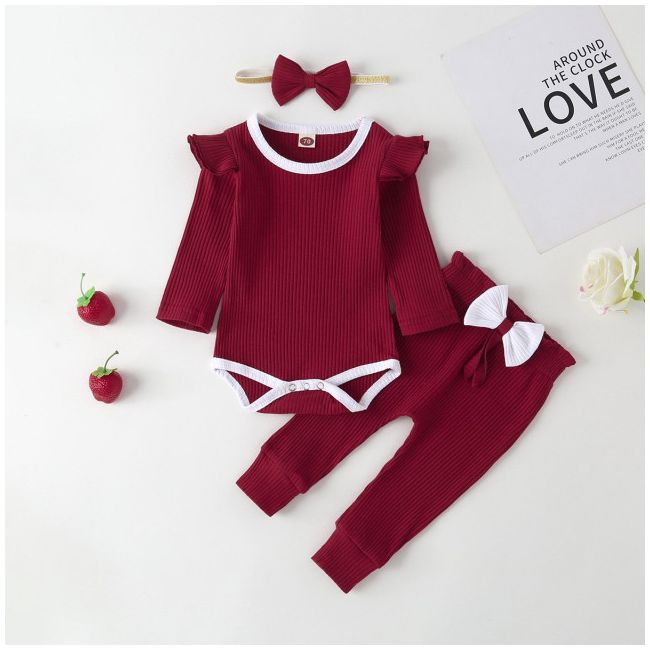 Compleu visiniu cu margini albe pentru fetite (marime disponibila: 6-9 luni (marimea 19 incaltaminte)) am582-4-de.6-9 luni (marimea 19 incaltaminte)