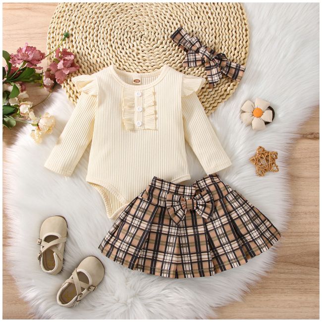 Costumas cu body ivoire si fustita in carouri (marime disponibila: 3-6 luni (marimea 18 incaltaminte)) mb567-1-de3.3-6 luni (marimea 18 incaltaminte)