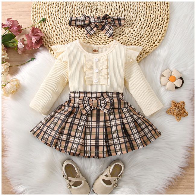Costumas cu body ivoire si fustita in carouri (marime disponibila: 3-6 luni (marimea 18 incaltaminte)) mb567-1-de3.3-6 luni (marimea 18 incaltaminte)