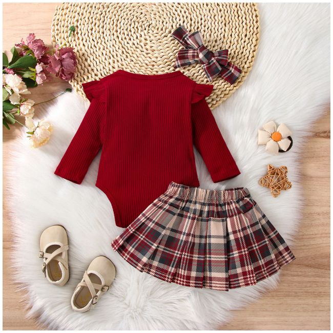 Costumas cu body visiniu si fustita in carouri (marime disponibila: 6-9 luni (marimea 19 incaltaminte)) md567-2-de3.6-9 luni (marimea 19 incaltaminte)