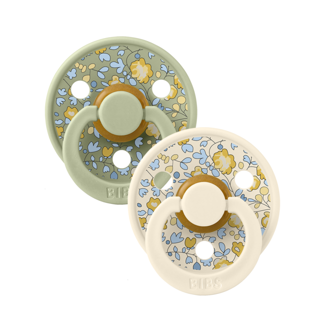Bibs x liberty - set 2 suzete colour eloise latex, tetina rotunda, 0 luni+-ivory/sage bbb11011103