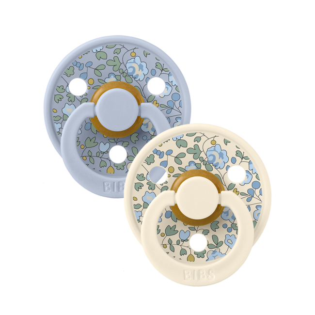 Bibs x liberty - set 2 suzete colour eloise latex, tetina rotunda, 6 luni+- dusty blue/ivory bbb12011101
