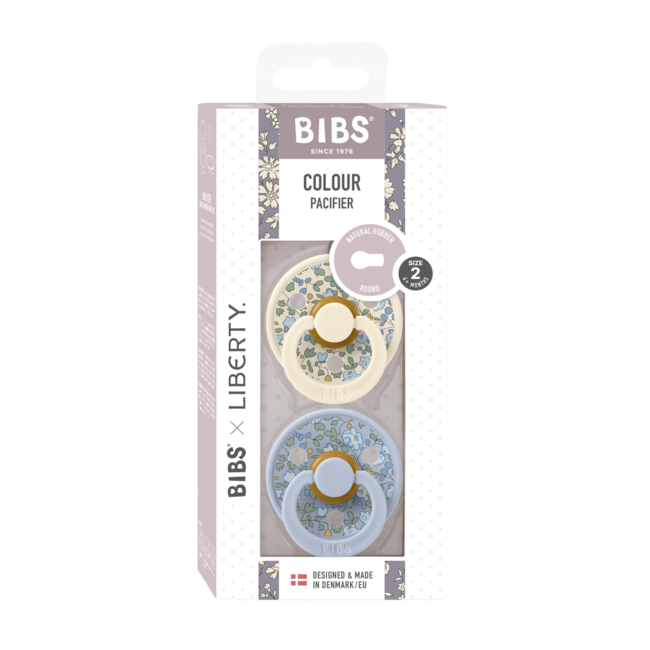 Bibs x liberty - set 2 suzete colour eloise latex, tetina rotunda, 6 luni+- dusty blue/ivory bbb12011101