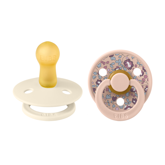 Bibs x liberty - set 2 suzete colour eloise latex, tetina rotunda, 6 luni+-ivory/blush bbb12011102