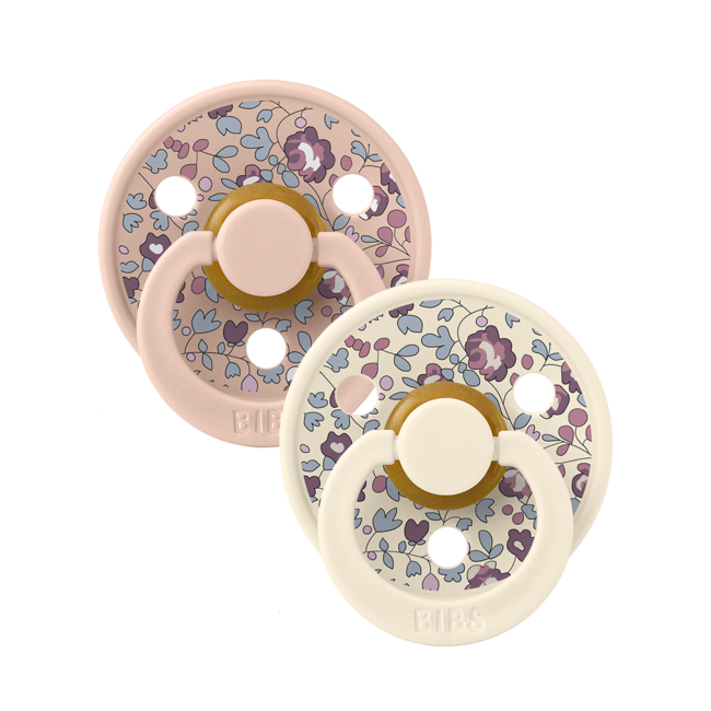 Bibs x liberty - set 2 suzete colour eloise latex, tetina rotunda, 6 luni+-ivory/blush bbb12011102