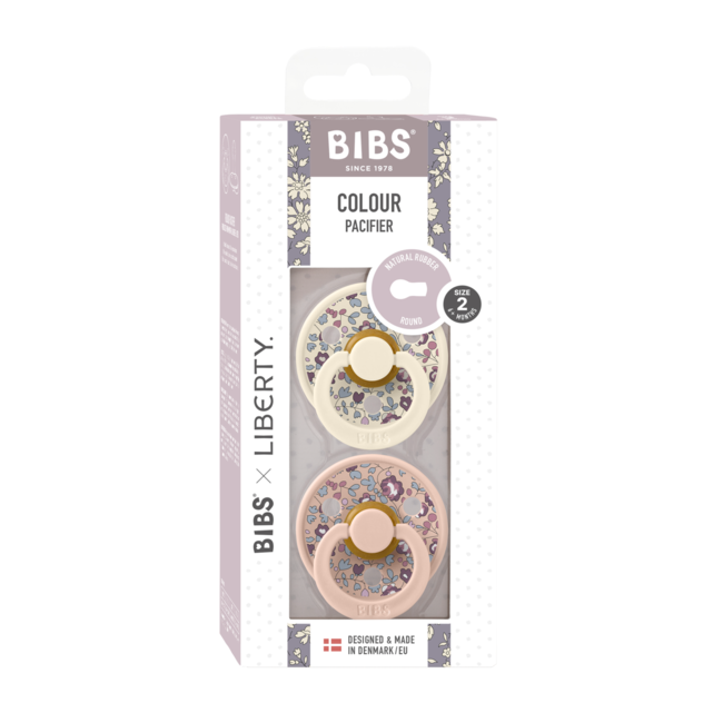 Bibs x liberty - set 2 suzete colour eloise latex, tetina rotunda, 6 luni+-ivory/blush bbb12011102
