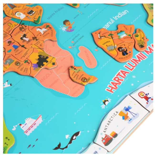 Harta lumii mare - puzzle magnetic (lb.romana)