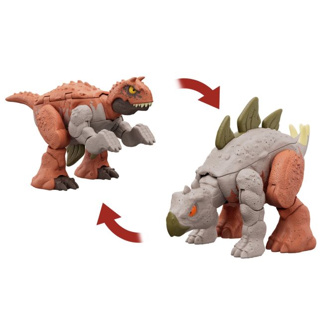 JURASSIC WORLD FIERCE CHANGERS DOUBLE DANGER DINOZAUR TRANSFORMABIL CARNOTAURUS SI STEGOSAURUS VIVMTHLP05_HLP07