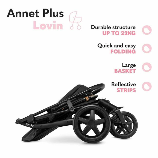 Lionelo - Carucior sport Annet Plus Lovin\', Editie limitata, De la nastere, Cu accesorii, 0 - 22 Kg, Conform cu standardele europene de securitate EN1888-1 si EN1888-2, Negru, Resigilat BYNLO-ANNET_PLUS_LOVIN_resigilat2