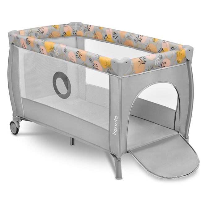 Lionelo - Patut pliant cu doua nivele, Stefi Plus, Cu intrare laterala cu fermoar, 2 roti, 120 x 60 cm, Conform cu standardul european de securitate EN 716, Roz/Galben BYNLO-STEFI_PLUS_PINK_YELLOW