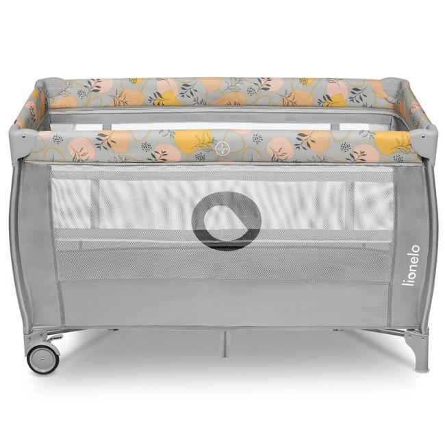 Lionelo - Patut pliant cu doua nivele, Stefi Plus, Cu intrare laterala cu fermoar, 2 roti, 120 x 60 cm, Conform cu standardul european de securitate EN 716, Roz/Galben BYNLO-STEFI_PLUS_PINK_YELLOW