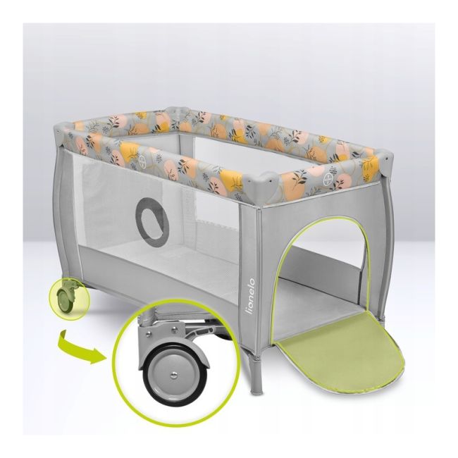 Lionelo - Patut pliant cu doua nivele, Stefi Plus, Cu intrare laterala cu fermoar, 2 roti, 120 x 60 cm, Conform cu standardul european de securitate EN 716, Roz/Galben BYNLO-STEFI_PLUS_PINK_YELLOW