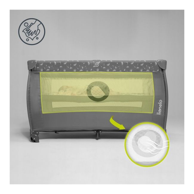 Lionelo - Patut pliant cu doua nivele, Stefi Plus, Cu intrare laterala cu fermoar, 2 roti, 120 x 60 cm, Conform cu standardul european de securitate EN 716, Roz/Galben BYNLO-STEFI_PLUS_PINK_YELLOW